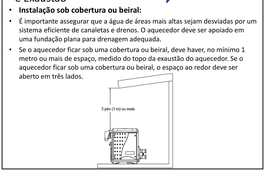 Instalação do MasterTemp sob cobertura ou beiral com espaço mínimo acima da exaustão